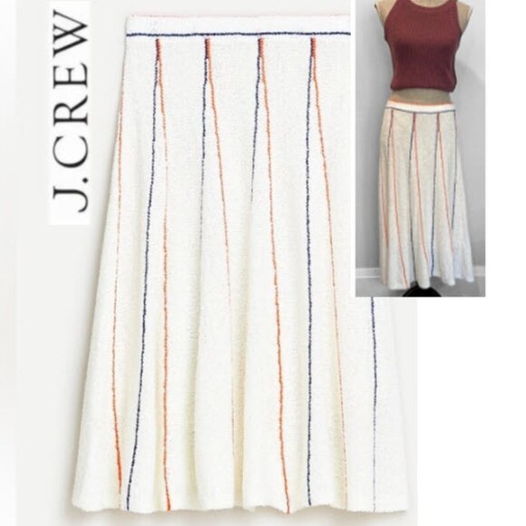 J. Crew Cream Pleated A-Line Flared skirt stripe Size large - Picture 1 of 14